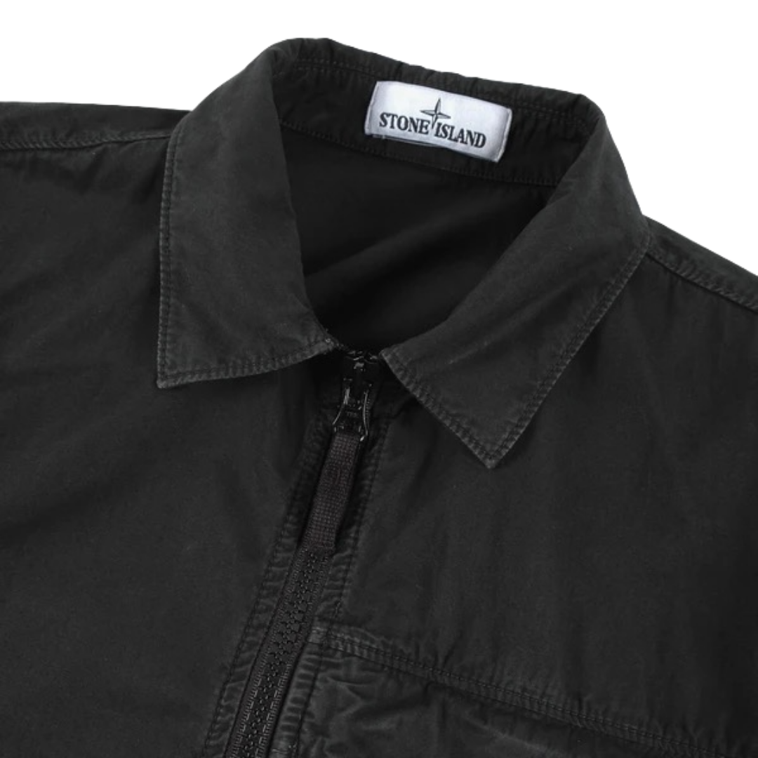 Surchemise zippée en toile brossée noire Stone-Island