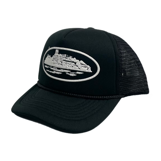Corteiz Alcatraz Premium Puff Print Trucker Hat Black